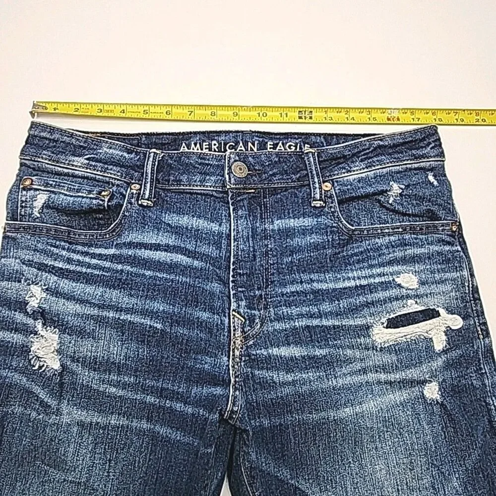 American Eagle Jeans Men Sz 33x32 Move Free Athletic Airflex+ Distress Distroyed